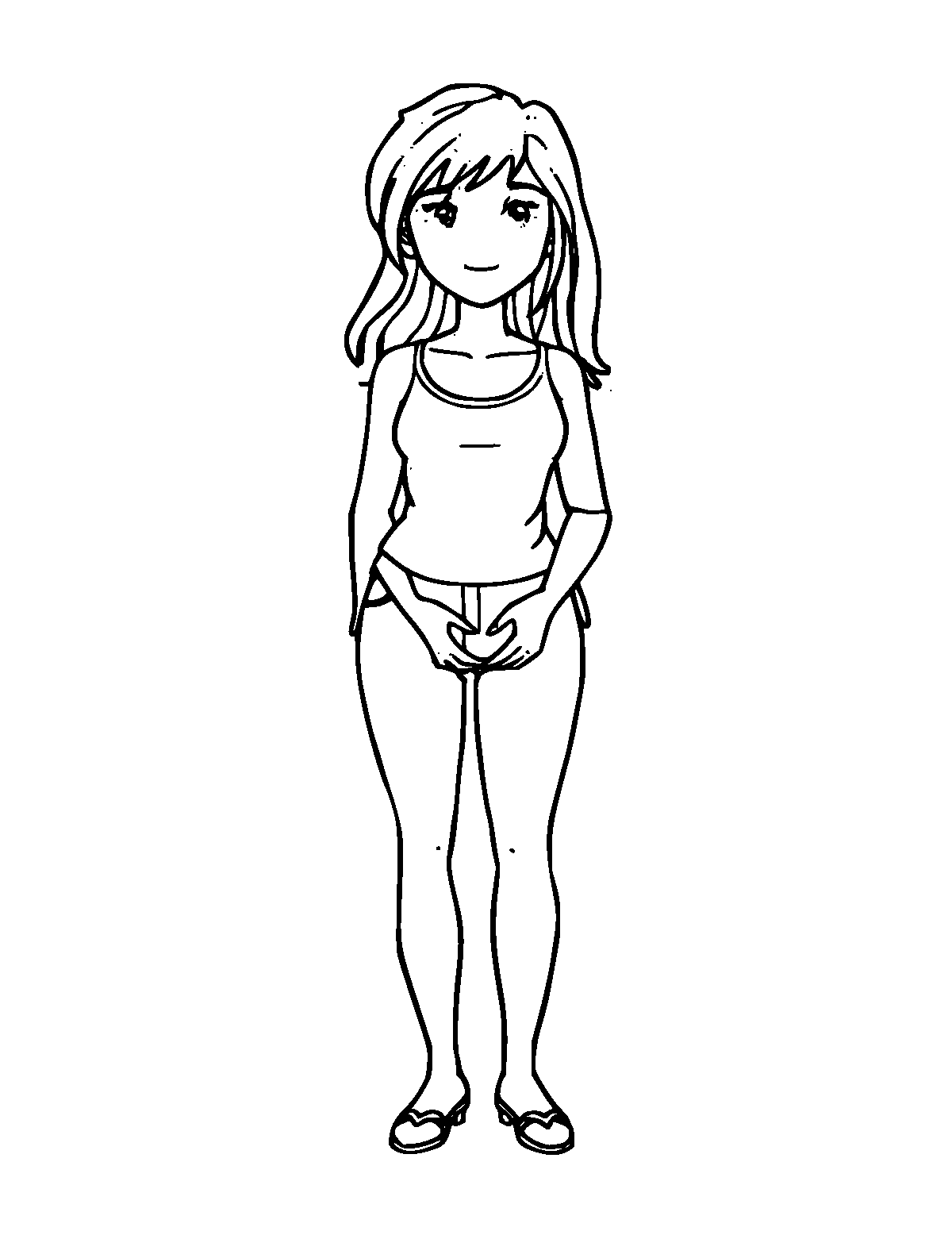 Line-art coloring page of Woman, medium outlines, centered
