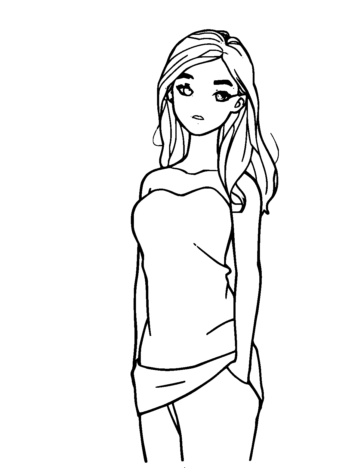 Line-art coloring page of Woman, medium outlines, centered