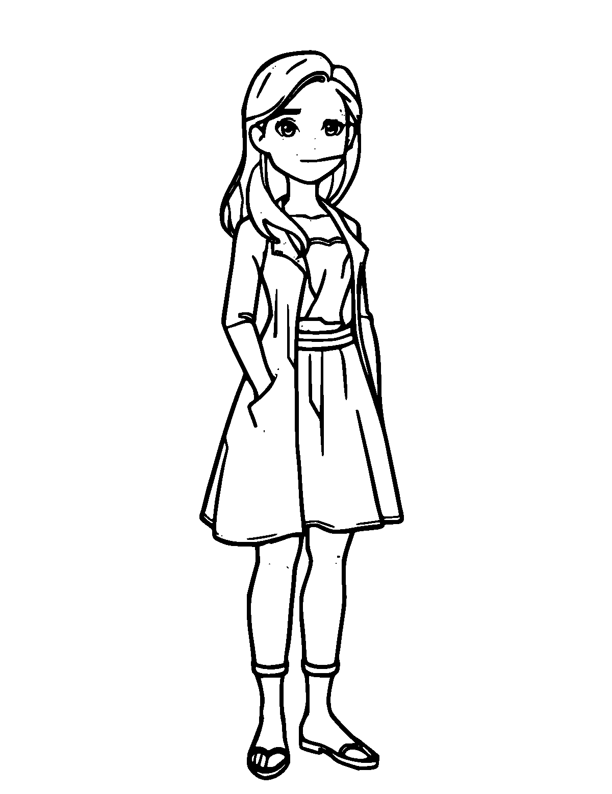 Line-art coloring page of Woman, medium outlines, centered