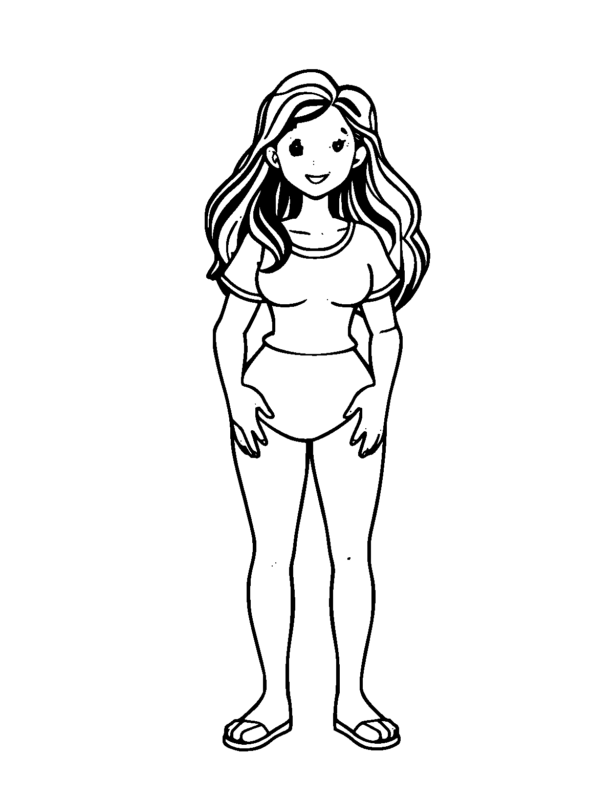 Line-art coloring page of Woman, medium outlines, centered