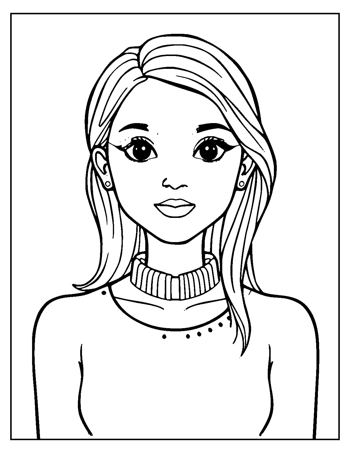 Line-art coloring page of Woman, medium outlines, centered