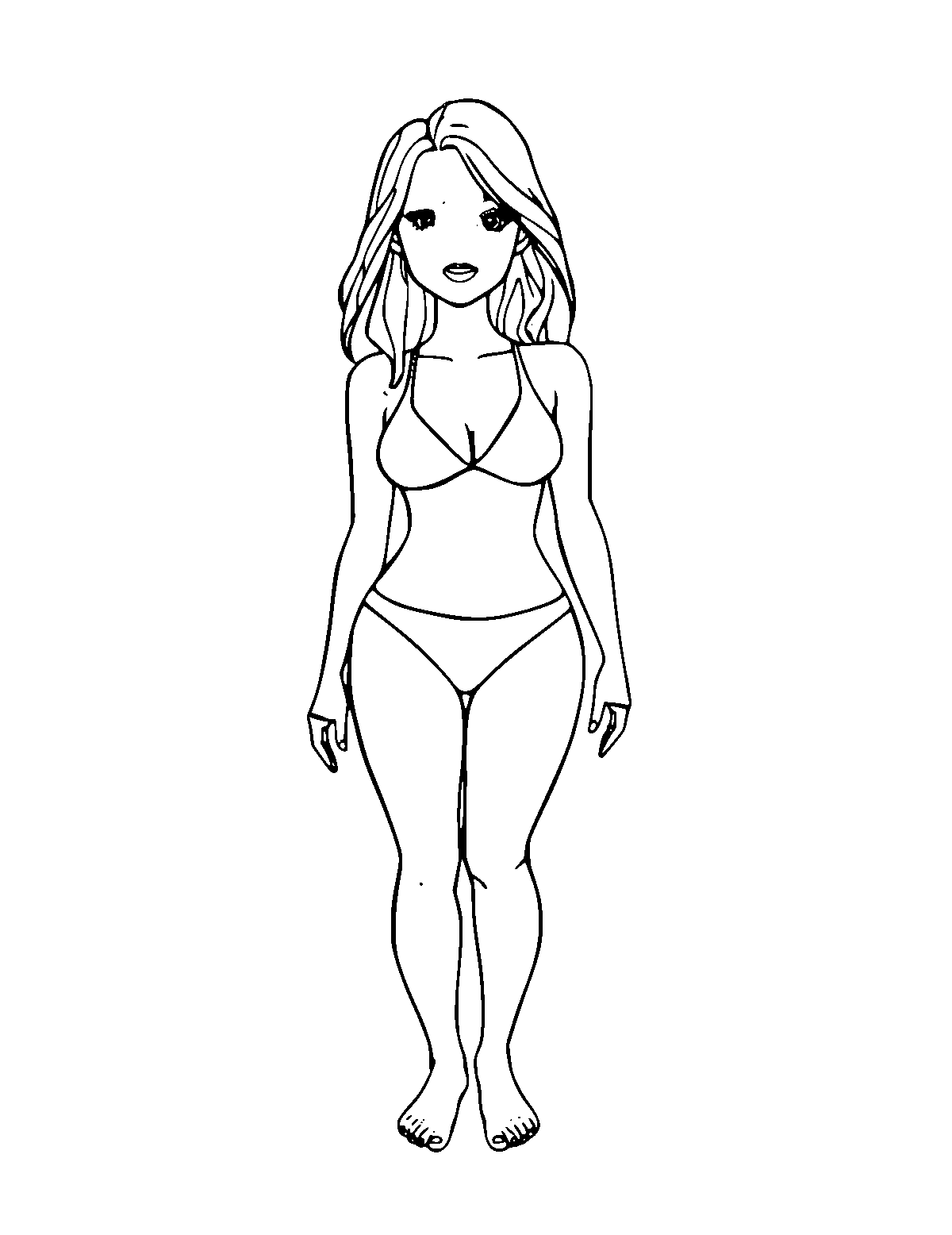 Line-art coloring page of Woman in Swimsuit, medium outlines, centered
