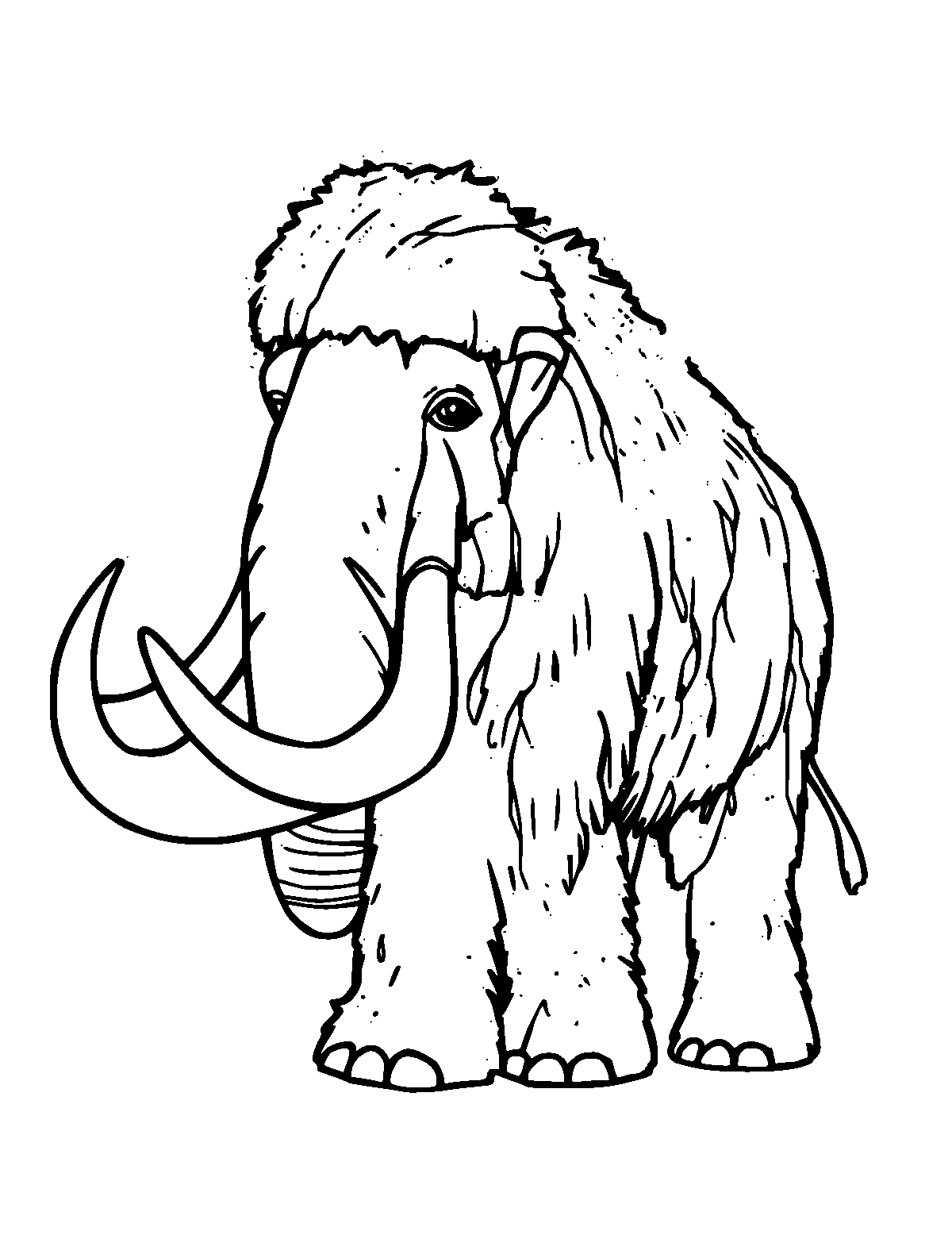 Line-art coloring page of Woolly Mammoth, medium outlines, centered