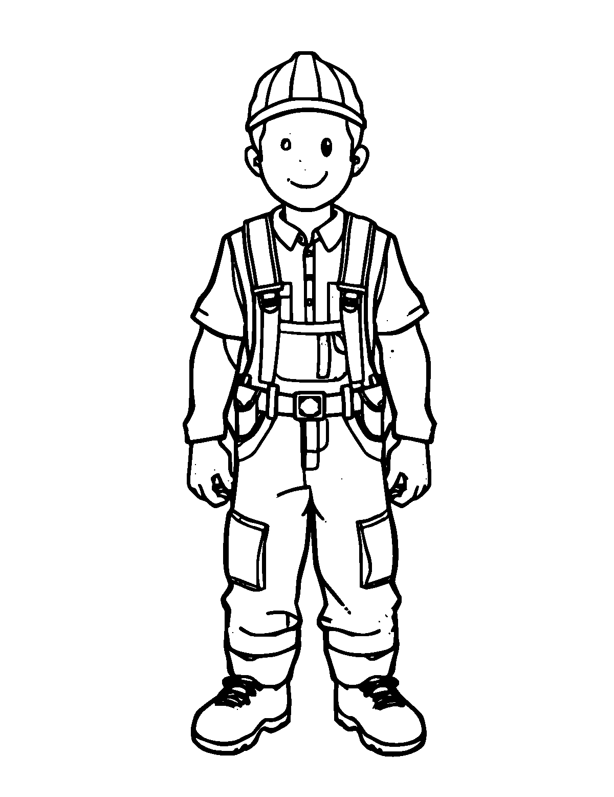 Line-art coloring page of Worker, medium outlines, centered