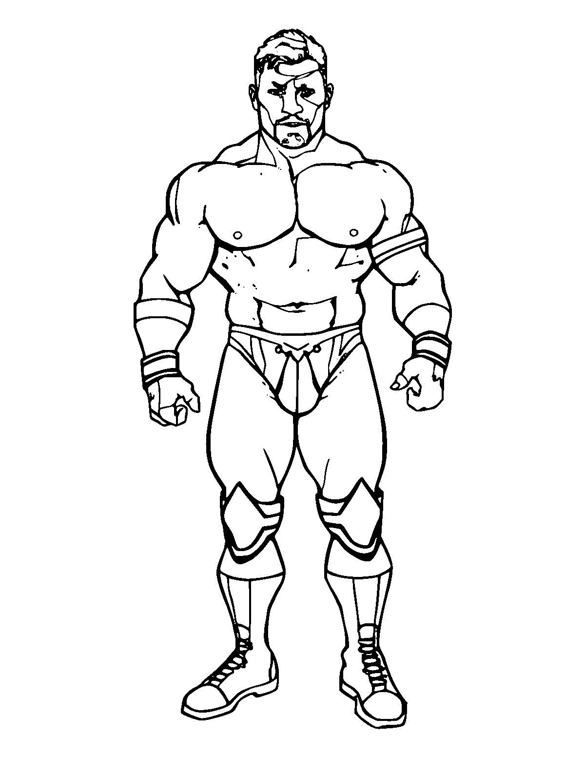 Line-art coloring page of Wrestler, medium outlines, centered