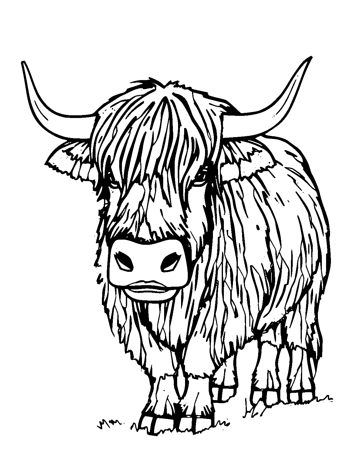 Line-art coloring page of Yak, medium outlines, centered