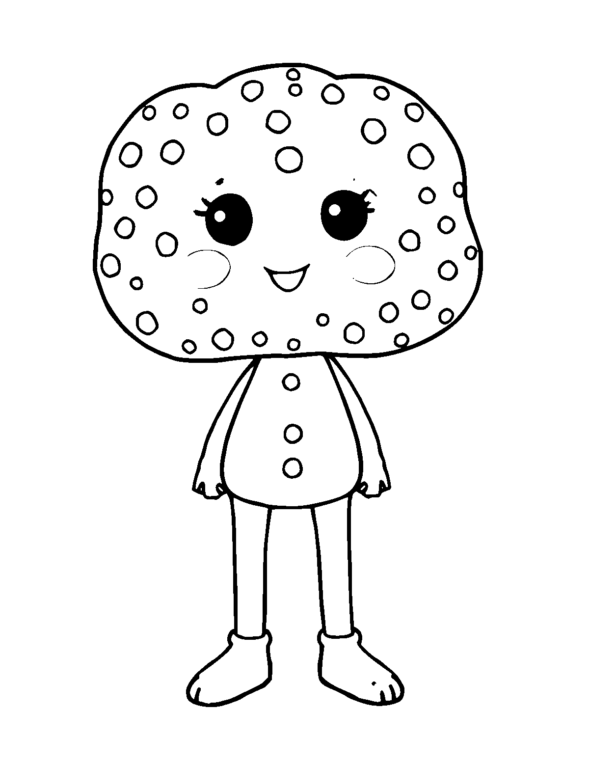 Line-art coloring page of Yayoi Kusama, medium outlines, centered
