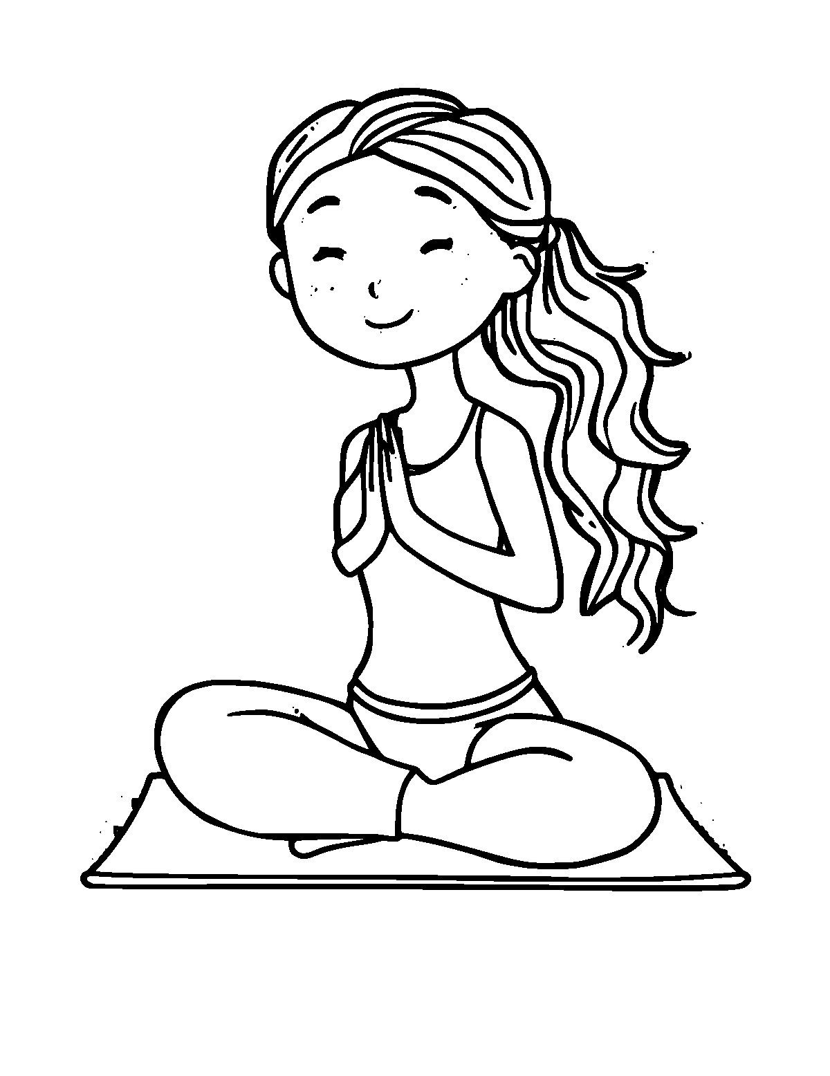 Line-art coloring page of Yoga Mat, medium outlines, centered