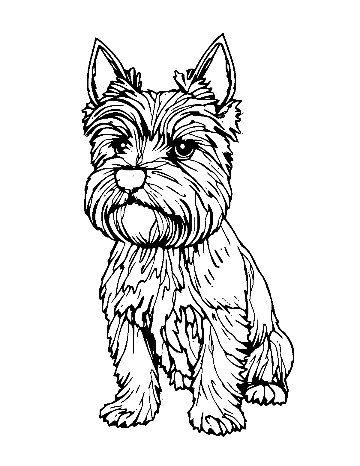 Line-art coloring page of Yorkshire Terrier, medium outlines, centered