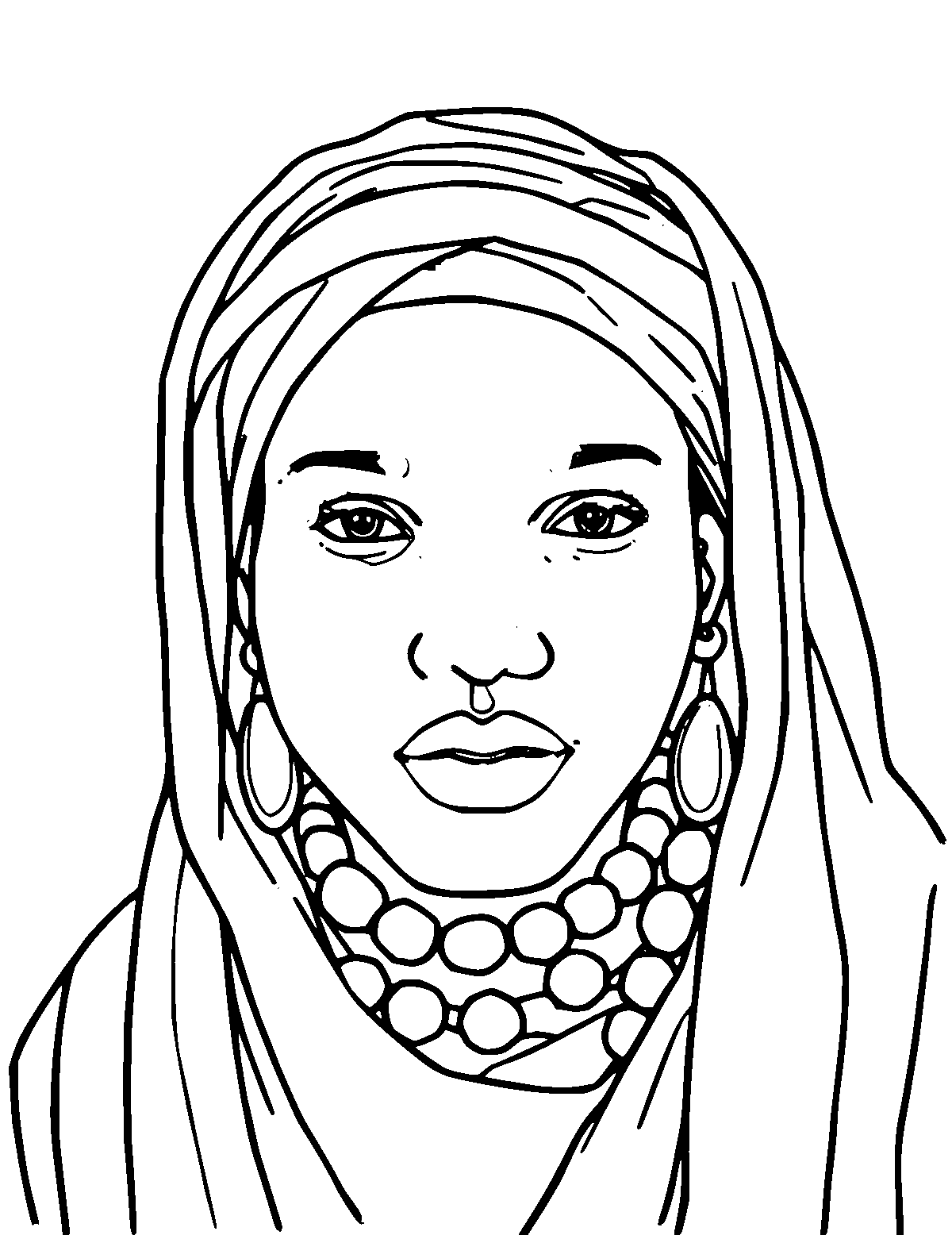 Line-art coloring page of Youssou N'Dour, medium outlines, centered