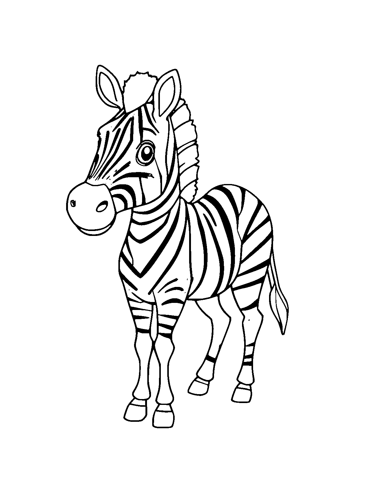 Line-art coloring page of Zebra, medium outlines, centered