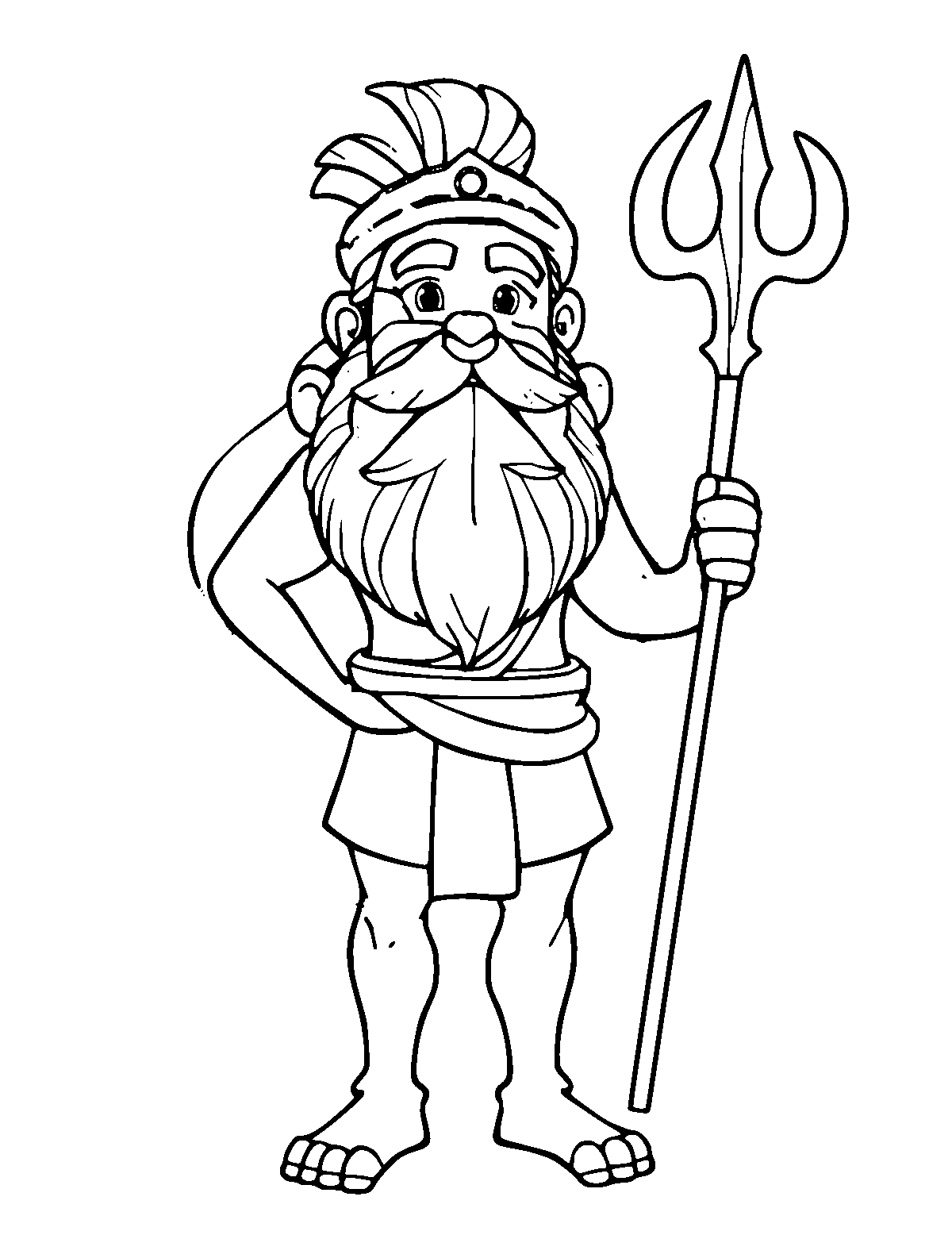 Line-art coloring page of Zeus, medium outlines, centered