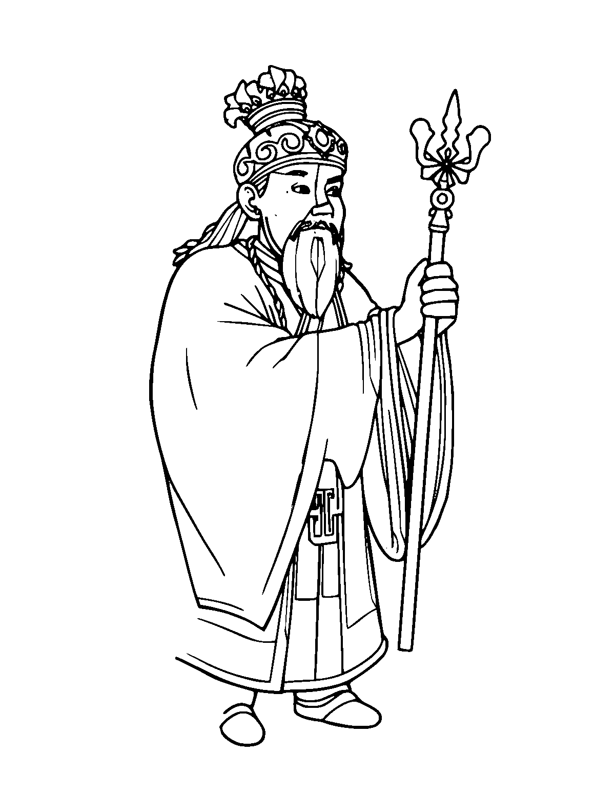 Line-art coloring page of Zheng He, medium outlines, centered