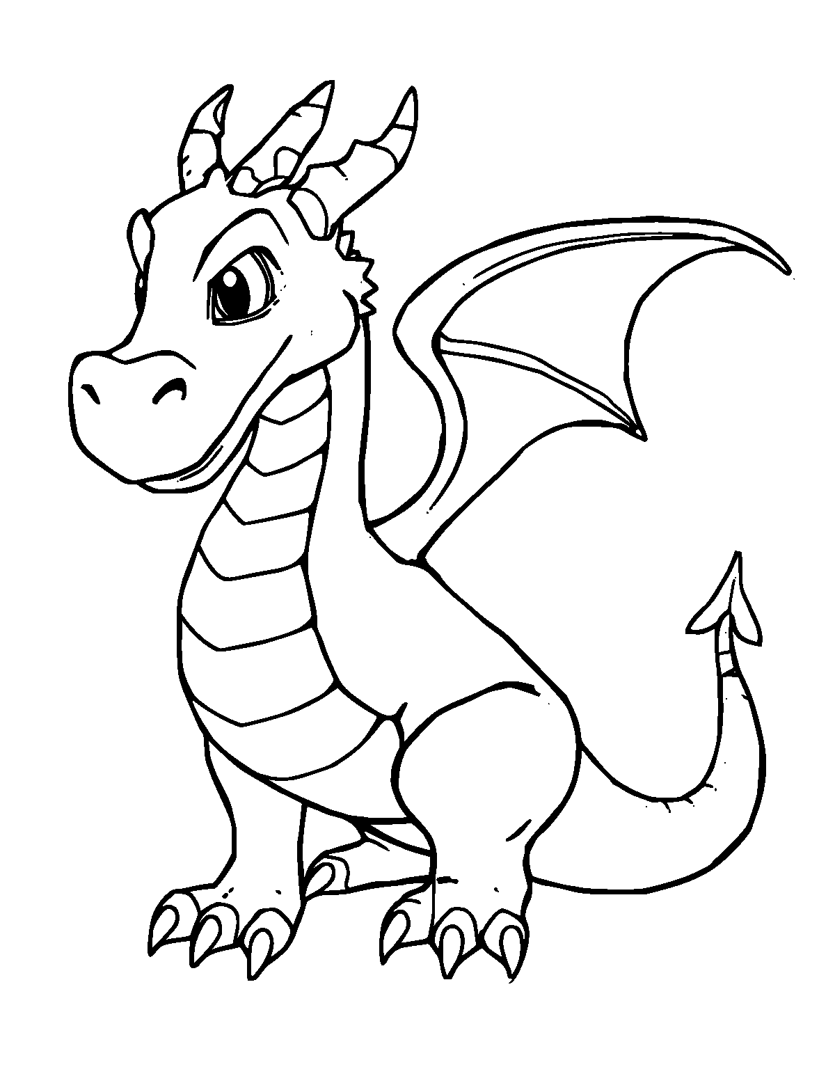 Line-art coloring page of Zmey the Slavic Dragon, medium outlines, centered