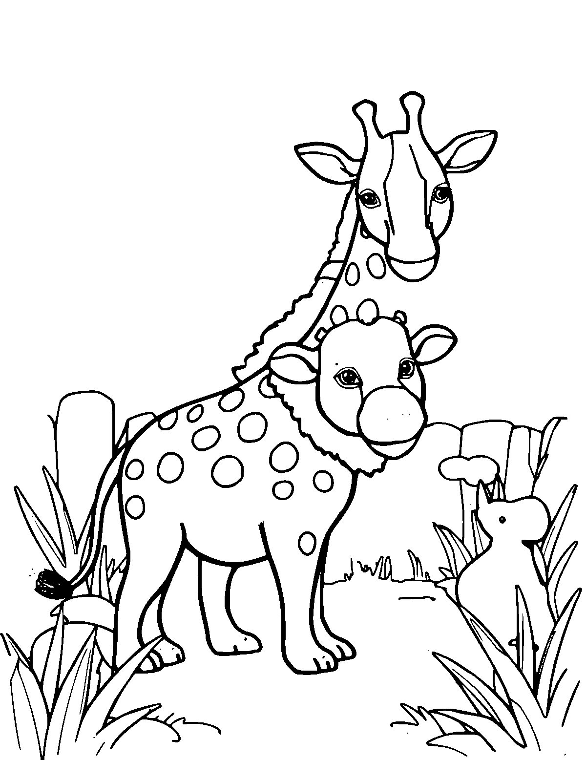 Line-art coloring page of Zoo, medium outlines, centered